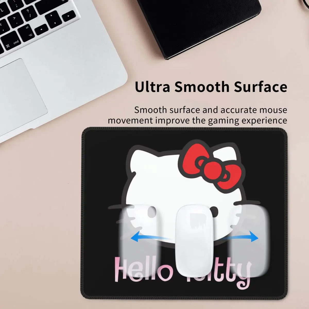 Custom Hello Kitty Mouse Pad with Locking Edge Comfortable Gaming Mousepad Anti-Slip Rubber Base Cat Cartoon Office Computer Mat