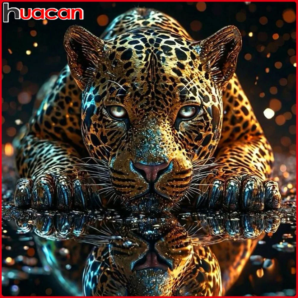 Huacan Vollquadrat Rundbohrer Diamantgemälde Lileopard Diamantmosaik Tier Komplettset Bild von Strasssteinen