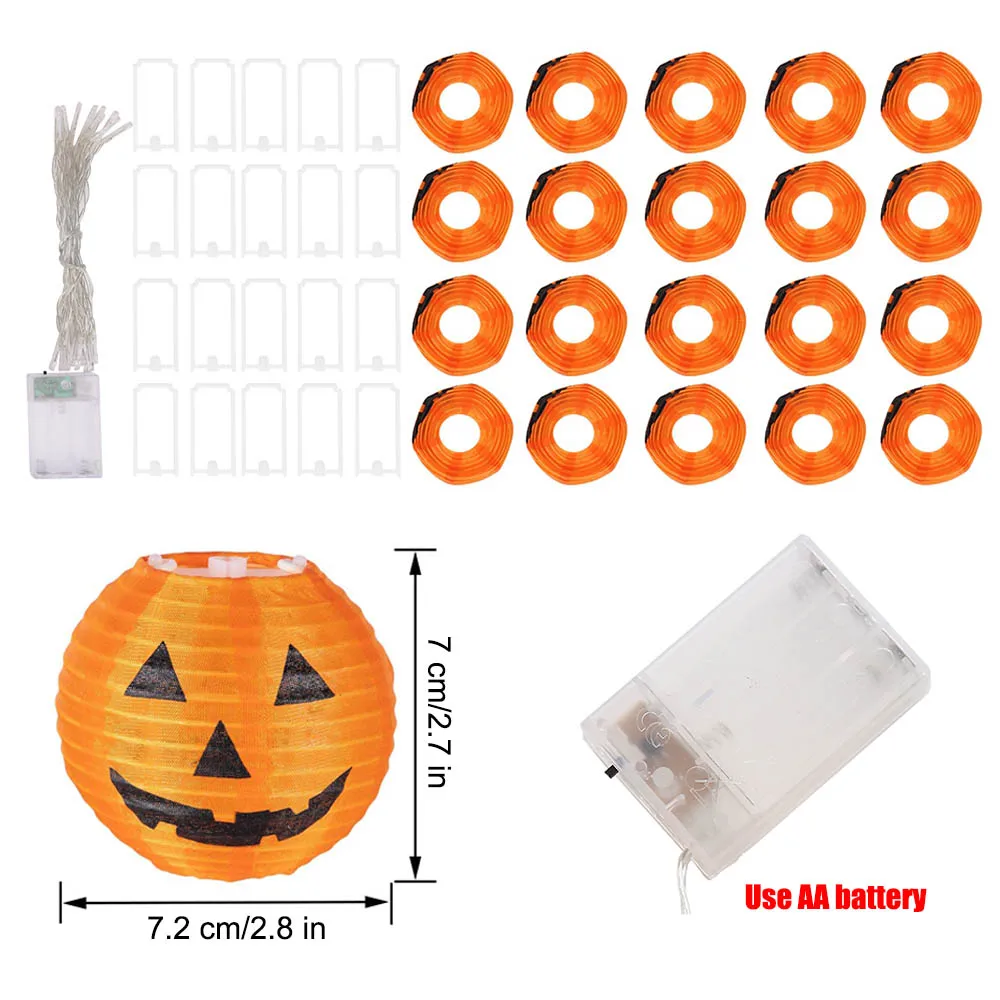 10/20 LED Halloween String Light Battery Operated Pumpkin Spider Bat Ghost Lantern Indoor Outdoor Holiday Party Decoration Props