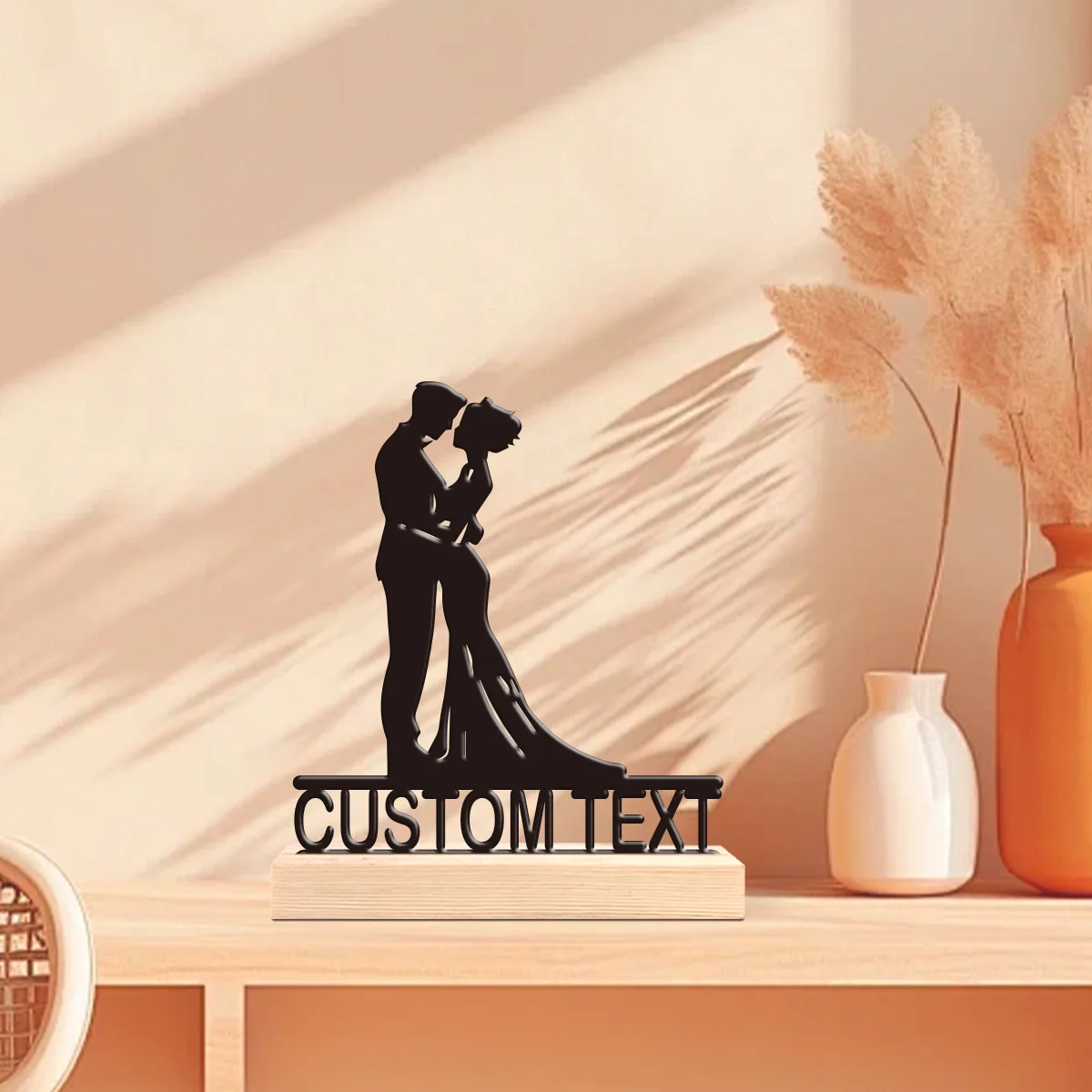 1pc Customized Minimalist Metal Ornaments Custom Content With Wooden Base Room Decorations, Bar Counter Decorations