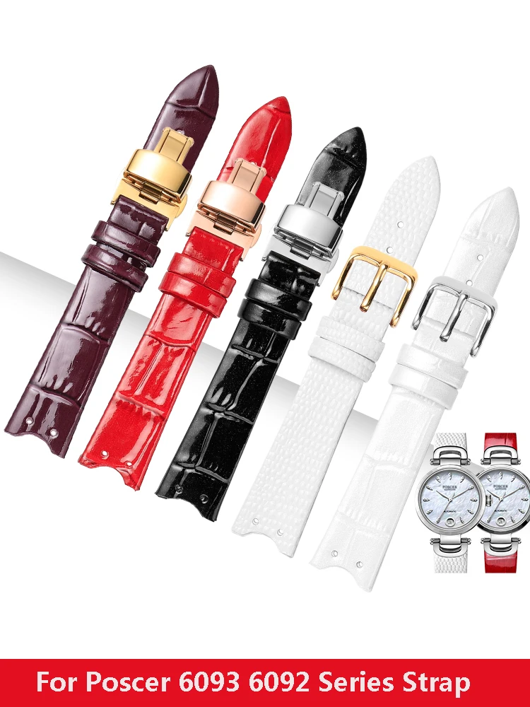 

Special Interface Watch Strap Women's Calendar For Poscer T6093L T6092L Red Genuine Leather Watchband 16mm