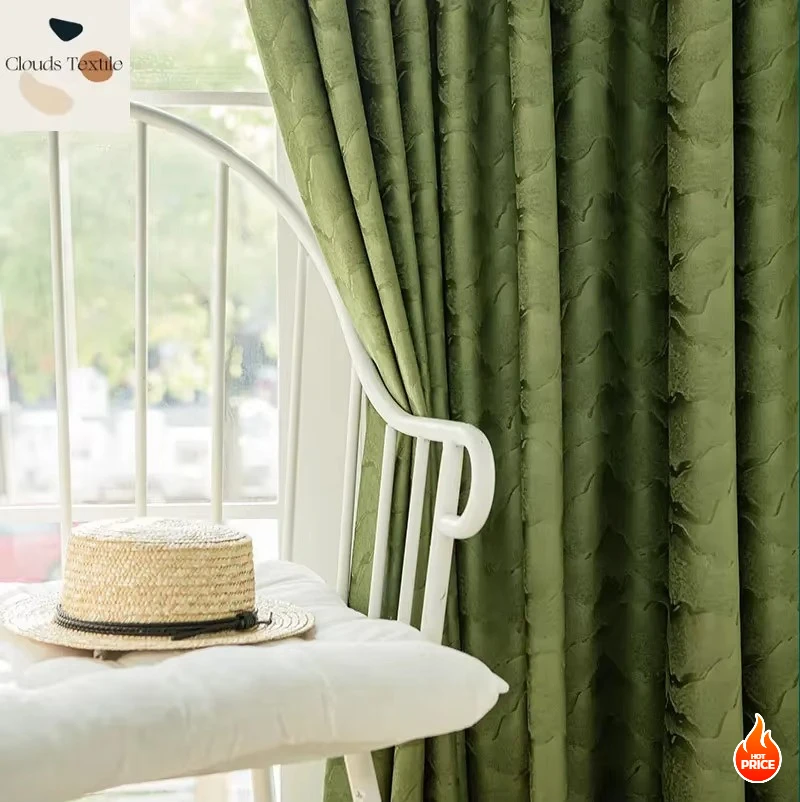 

New French Style Light Luxury Landscape Shading Velvet Curtains for Living Dining Room Bedroom Bay Window Finished Products