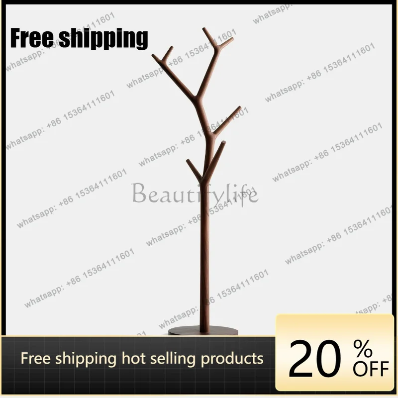 YJ North American Black Walnut Coat Rack Tree Branch Floor Stand Bedroom Entry Living Furnishing