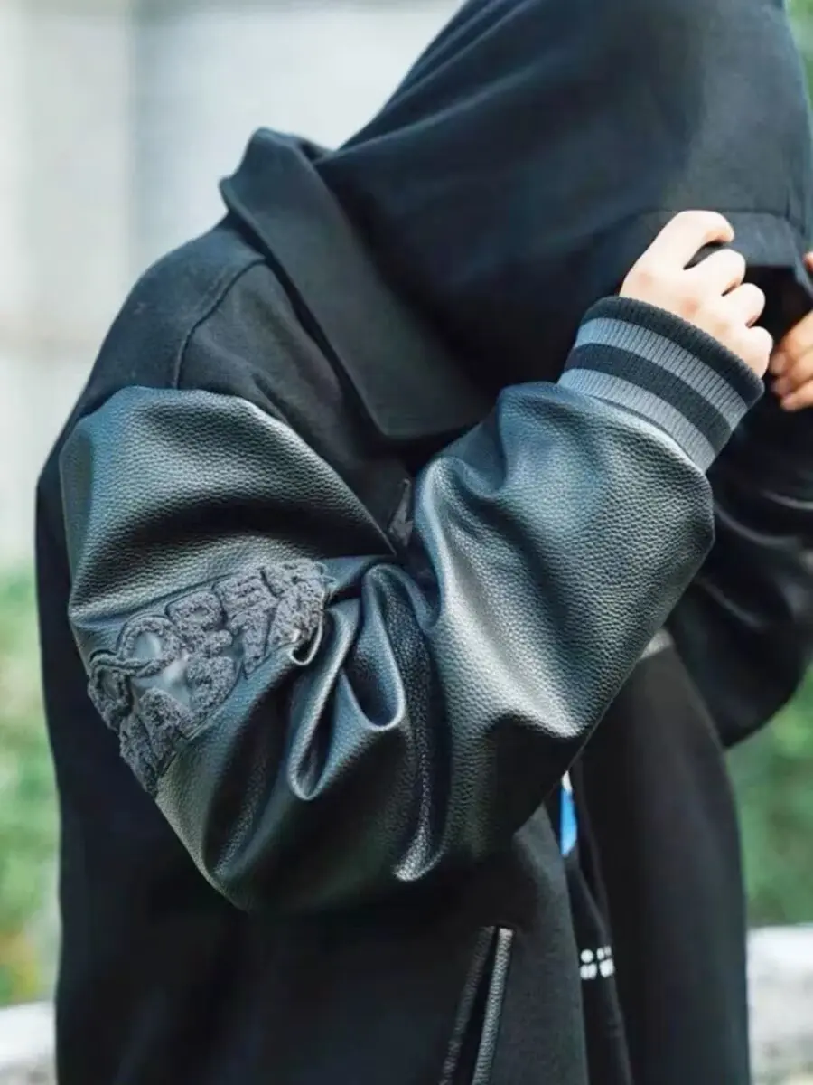European and American Fashion Y2K Hip Hop Letter Embroidered PU Leather Jackets Couple Loose Leather Jackets Streetwear Men view 2