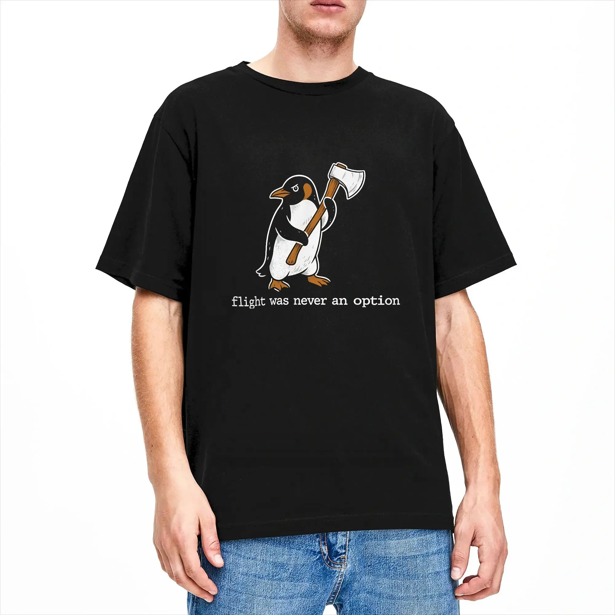 Vintage T Shirt Summer Flight was Never an Option Funny Penguin Meme 1 Fashion T-Shirts  Cotton Tshirt for Men Short Sleeve Tops