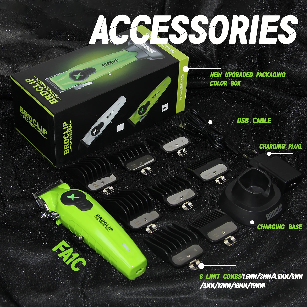 2024 Fashion BRDCLIP FA1C 7500RPM Barber Professional Hair Clipper High Speed Motor 2500mAh Electric Trimmer DLC Blade with Base