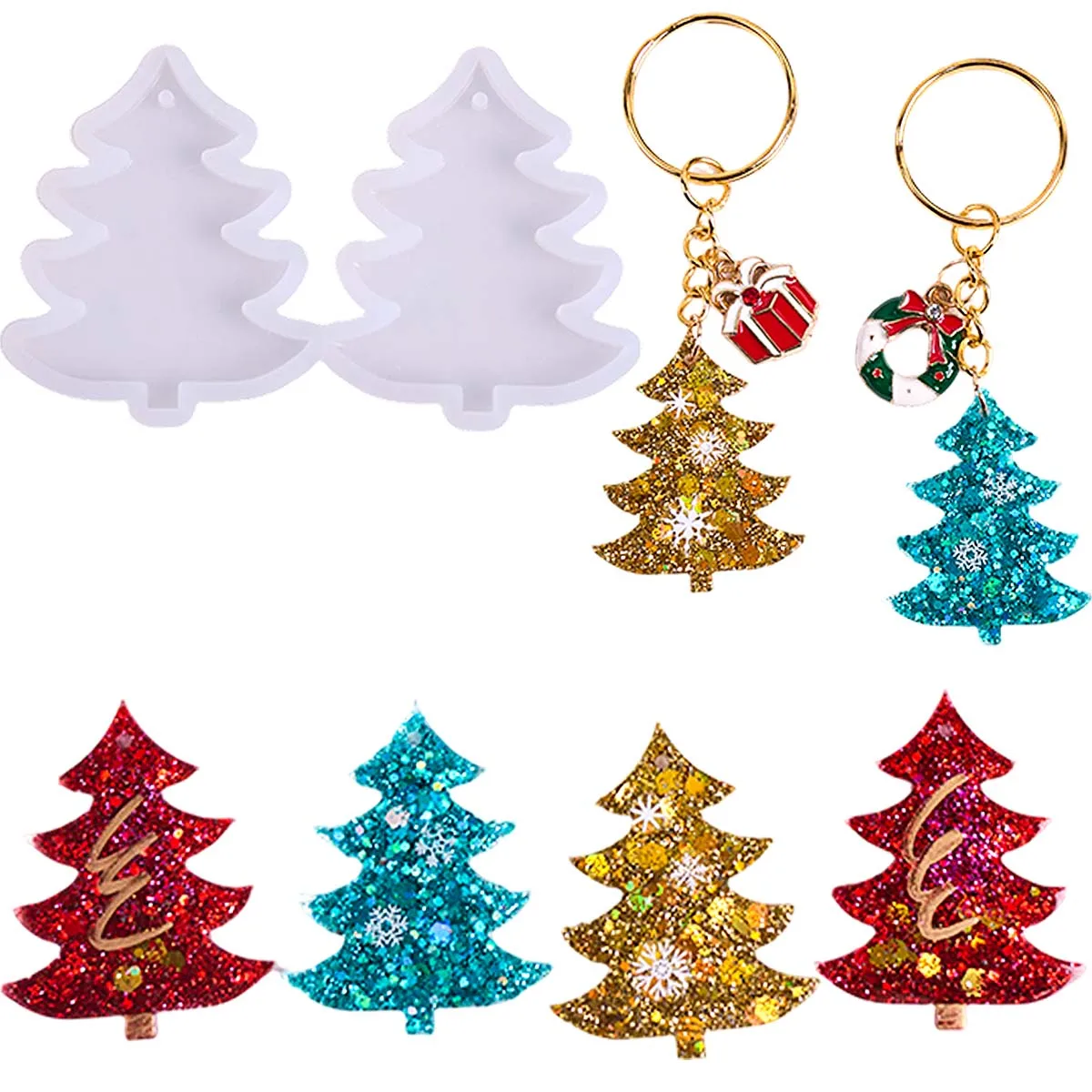 3D Christmas Tree Pendant Silicone Mold DIY Handmade UV Epoxy Resin Keychain Earrings Jewelry Craft Casting Molds Home Decor