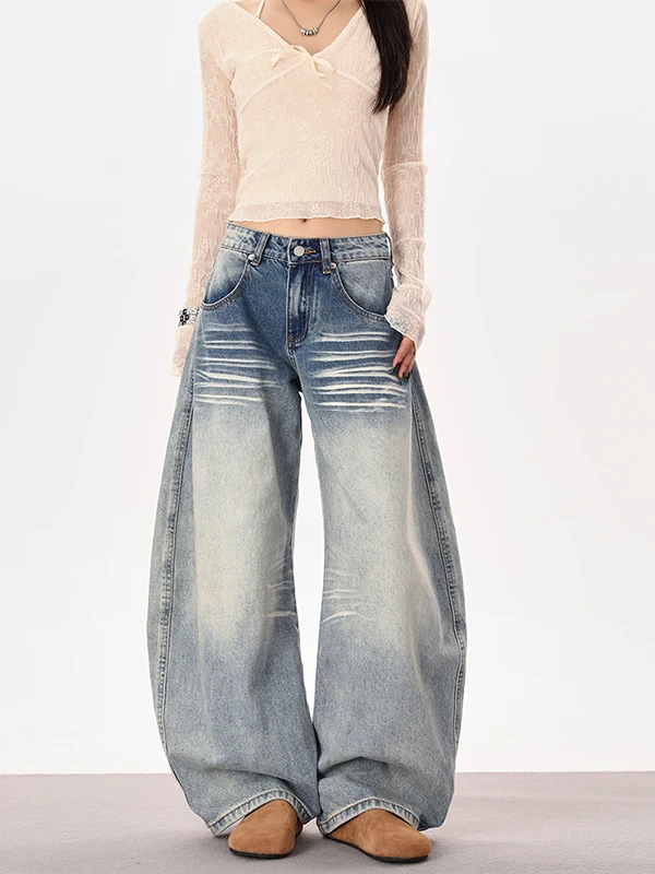 

High Waist Wide Leg Jeans Women's Autumn Fashion Slimming Knife Jeans Bootcut Denim Pants Casual Wear Washed Effect
