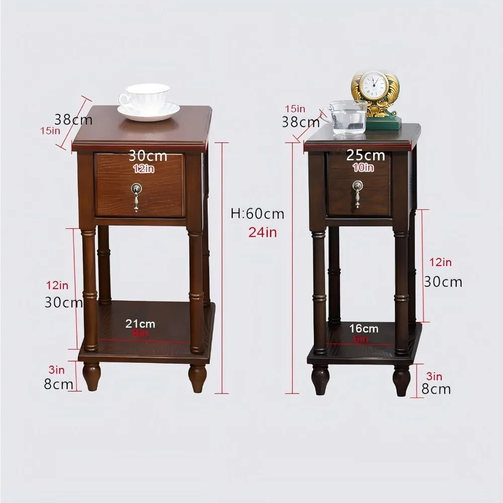 Comodino compatto a due livelli in legno massello con cassetto e ripiano per uso sul comodino