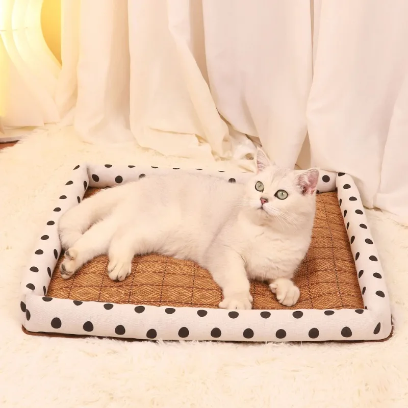 

Мягкие охлаждающие коврики для кроватей для домашних животных, летние дышащие спальные подушечки из ротанга для кошек, щенков, принадлежности для рассеивания тепла, коврик для собак