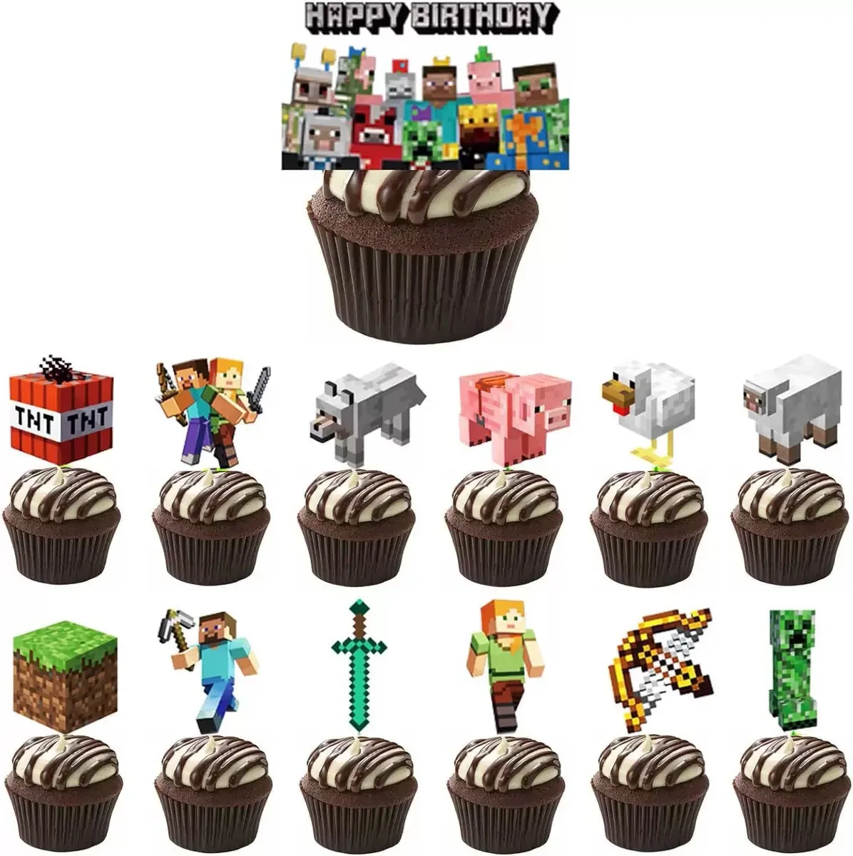 43pcs a set for Minecrafte Happy Birthday Banner Party Decoration Anime Spiral Ornament Cake Topper Supplies Party Supplie Toy view 5