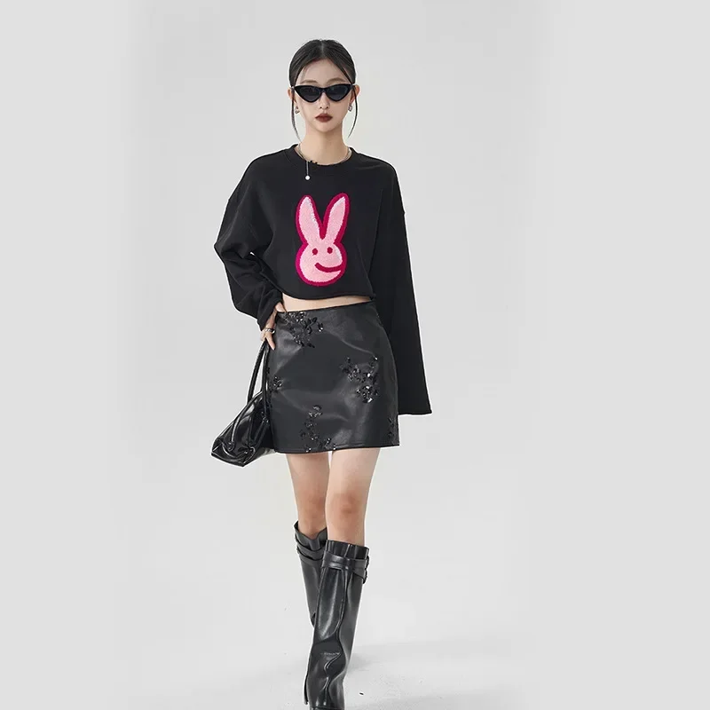 البوب الخريف/الشتاء نمط جديد Bodycon تنورة الترتر التطريز بولي Leather الجلود اقتصاص عالية الخصر الأصلي المتخصصة تصميم العصرية نصف S