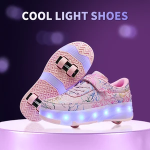 4 عجلات زلاجات مزدوجة الاستخدام مع عجلات قابلة للإزالة ، أحذية رياضية ، أحذية أولاد وبنات مع عجلات ، زلاجات سريعة أعلى 8 مبيعات للأحذية الرياضية ذات العجلات - رقم 1