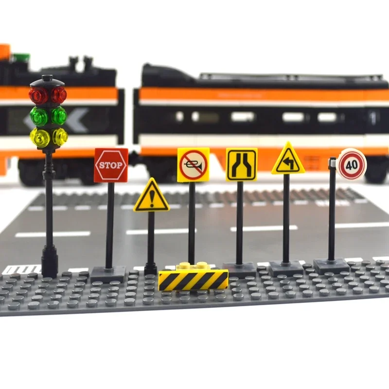 Décennie s de construction de panneaux de signalisation de ville, briques de signalisation de route, kits de modèles de feux de circulation, accessoires compatibles avec toutes les marques