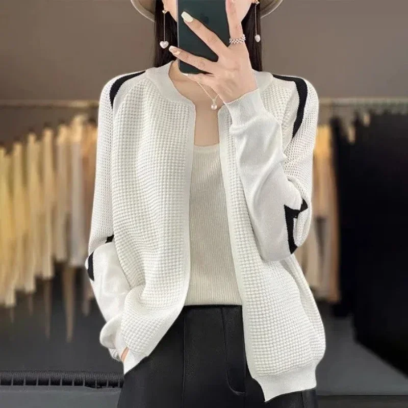 

Spring Autumn Fashion Solid Hollow Out Outerwear Women's Clothing Casual Loose Korean Style Knitwear Long Sleeve Cardigan Tops