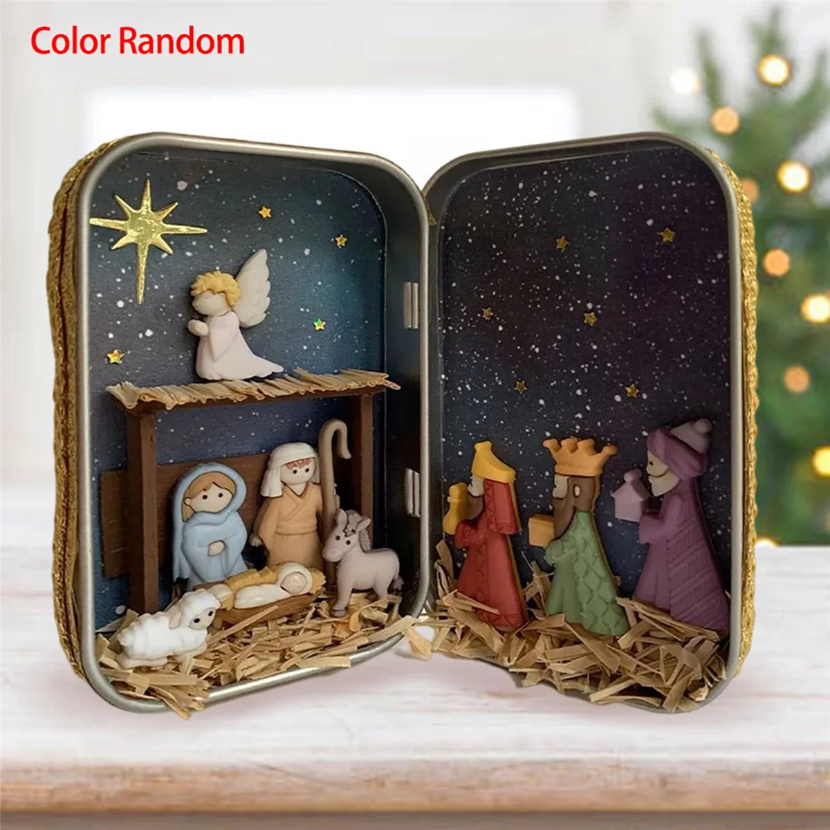 ABWR-2X Natividad navideña, caja de cabina hecha a mano, adornos de teatro, juego de Natividad de Jesús, escena de Natividad familiar para decoración navideña