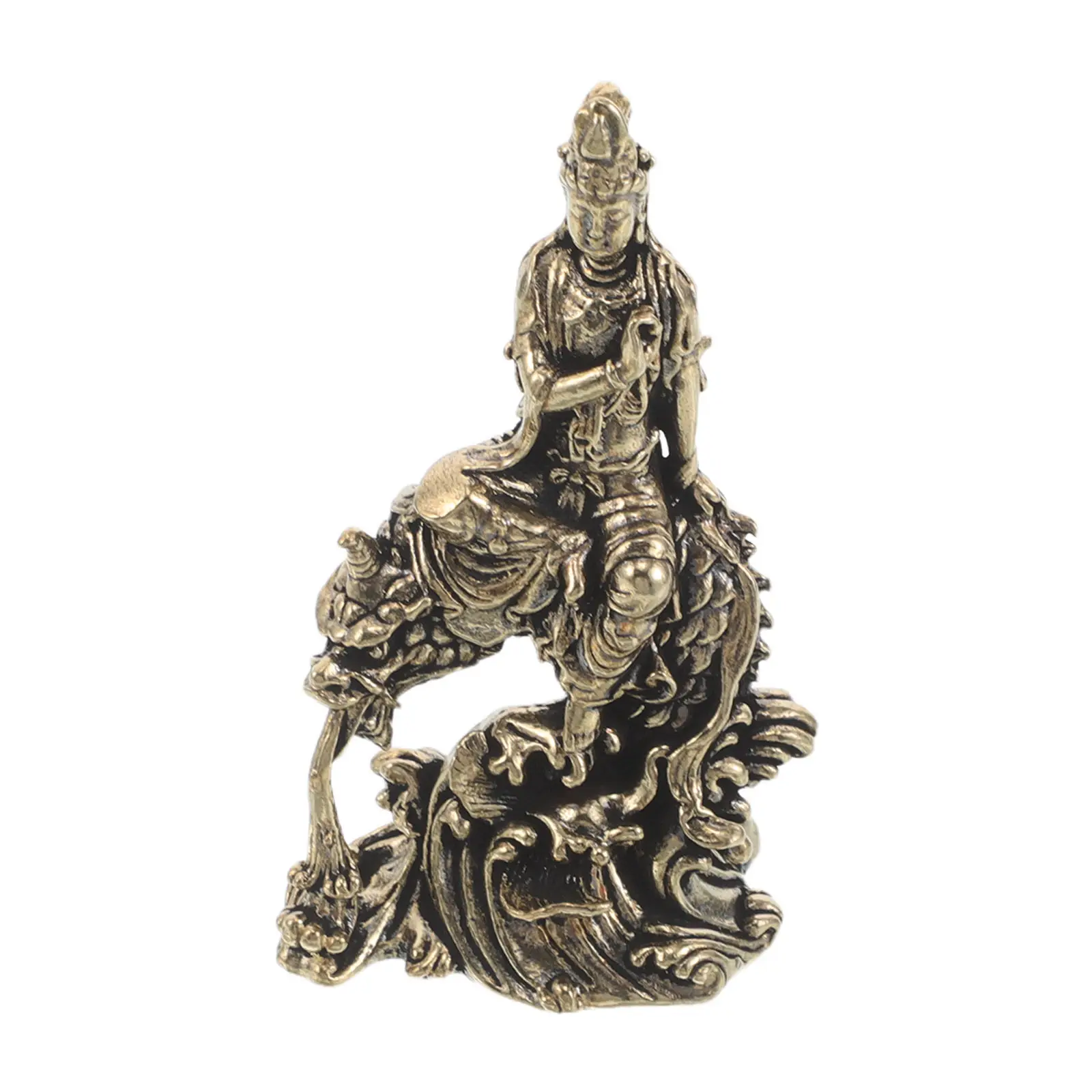 Kuanyin Sculpture Yellow Brass Vintage Fengshui Buddha Statue Meditating Sculpture for Desk Bookshelf view 6