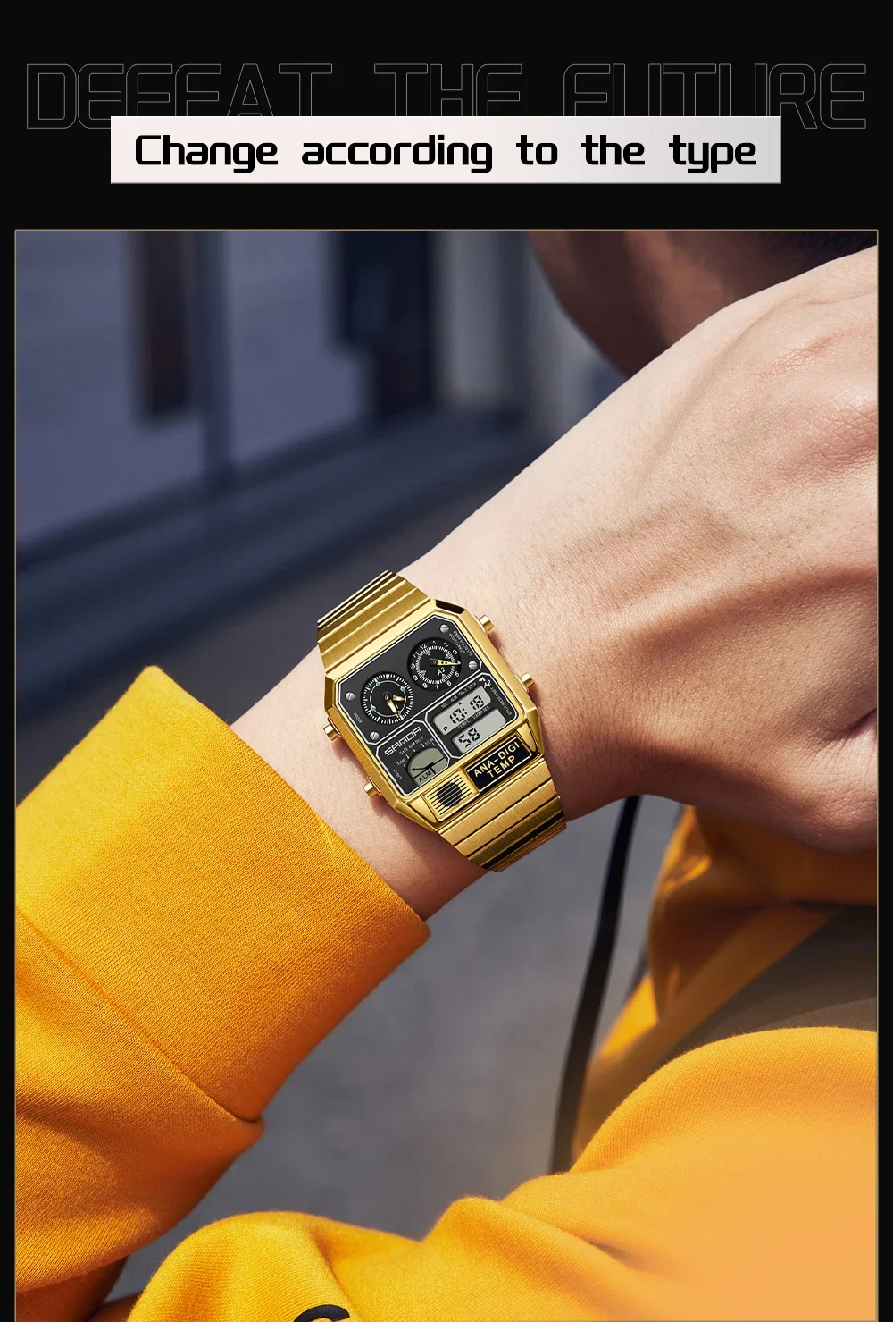 SANDA 3192 Quadratische elektronische Uhr für junge Männer, lässige multifunktionale Armbanduhr mit Thermometer, Stoppuhr, Chronograph – Detail 15