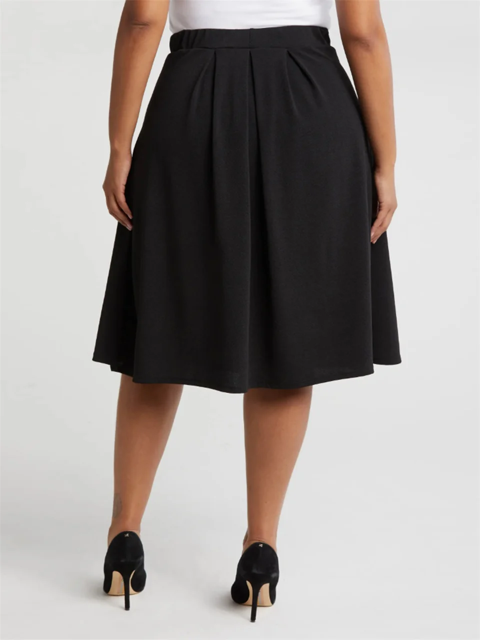 Rok Midi Rajut Warna Solid GIBSIE Ukuran Plus Wanita Musim Semi Musim Panas Pinggang Tinggi Longgar Kasual Model A-line Rok Payung Wanita Terbaru