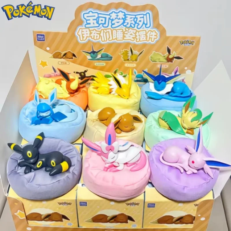 Caja Sorpresa de la Serie Pokémon Eevee en Pose de Sueño, Figura Coleccionable Adorable, Amuleto de la Suerte, Juguete de Anime, Decoración, Regalo para Fans del Anime y Manga