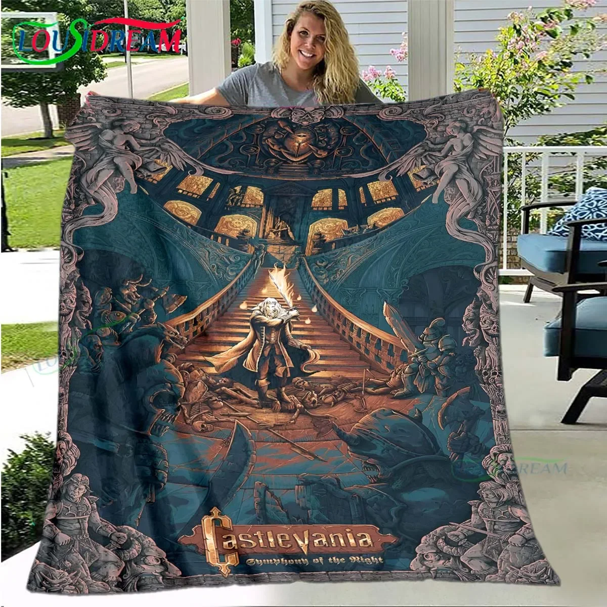 

Game C-Castlevania Dracula Pattern Blanket Star Art Flannel Thin Blanket Portable Home Travel Office Lunch Break Blanket