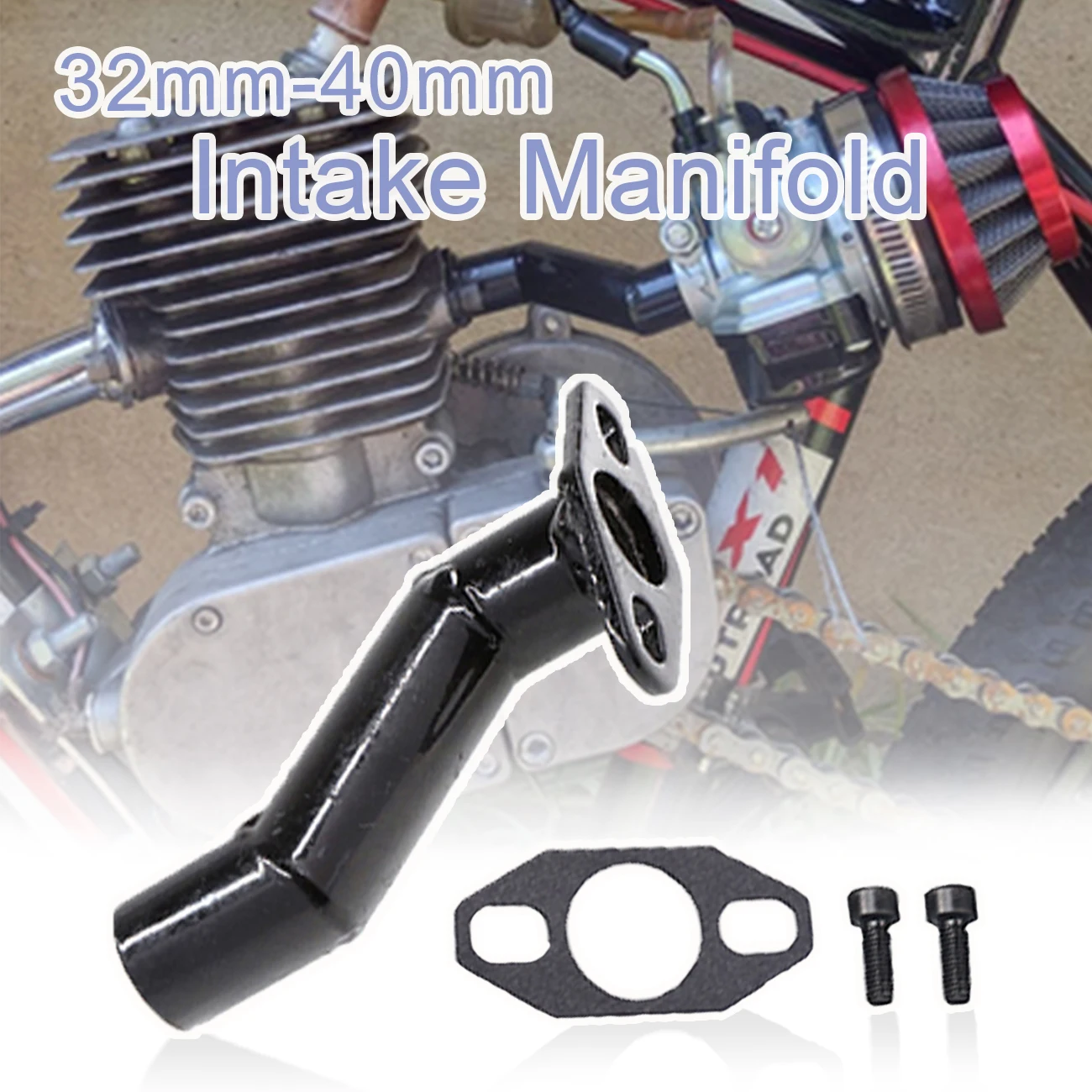 sthus Offset Intake Manifold And Gasket 32mm-40mm Black For 49cc 66cc 80cc Regular Motorized Bike Motorised Bicycle Carburetor