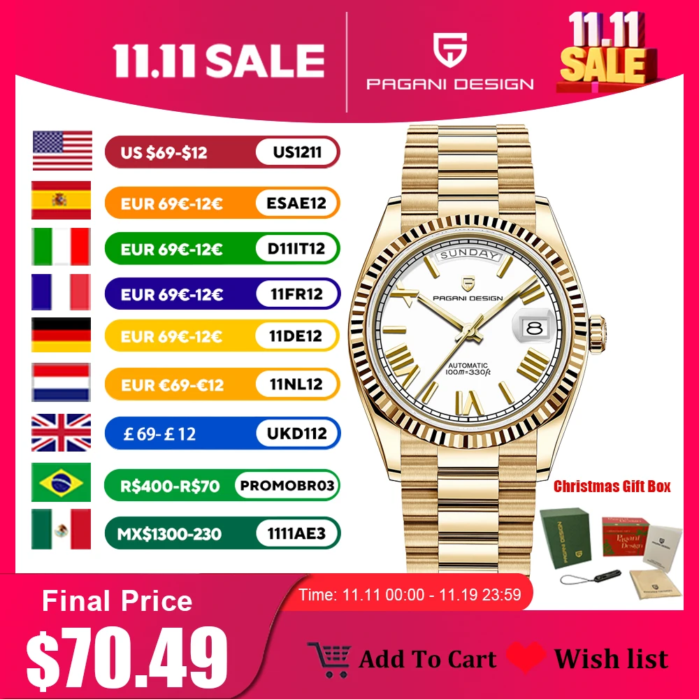 

2025 New PAGANI DESIGN DD36 Gold Men's Watches Luxury Mechanical Wristwatch Automatic Watch For Men AR Sapphire Waterproof Clock