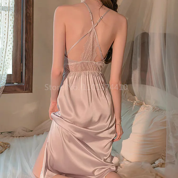 French Style Robe Set Elegant Lace Trim Sleepwear Nightgown Women Satin Kimono Bathrobe Gown Long Spaghetti Strap Sleepshirt