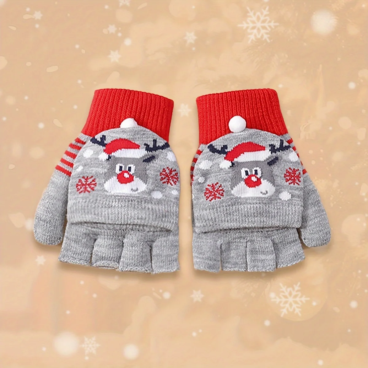 

Flip Gloves Snowman Santa Claus Belt Christmas Elk Pattern Cute Warm Winter Gloves Christmas Use Gifts