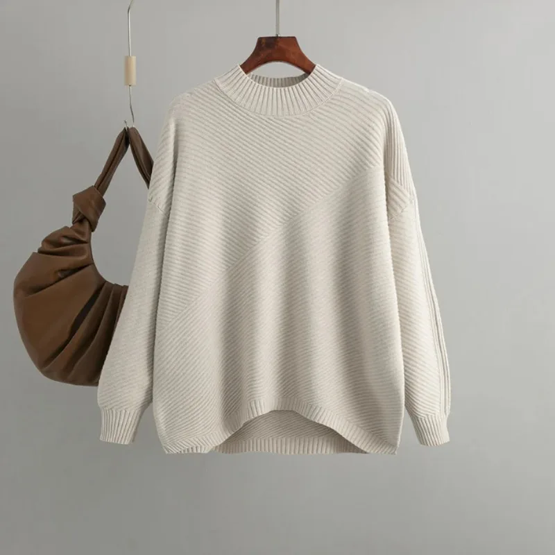 Nuevo en jersey para mujer, suéter Retro holgado con cuello medio alto para mujer, ropa elegante para mujer, Tops de moda de manga larga