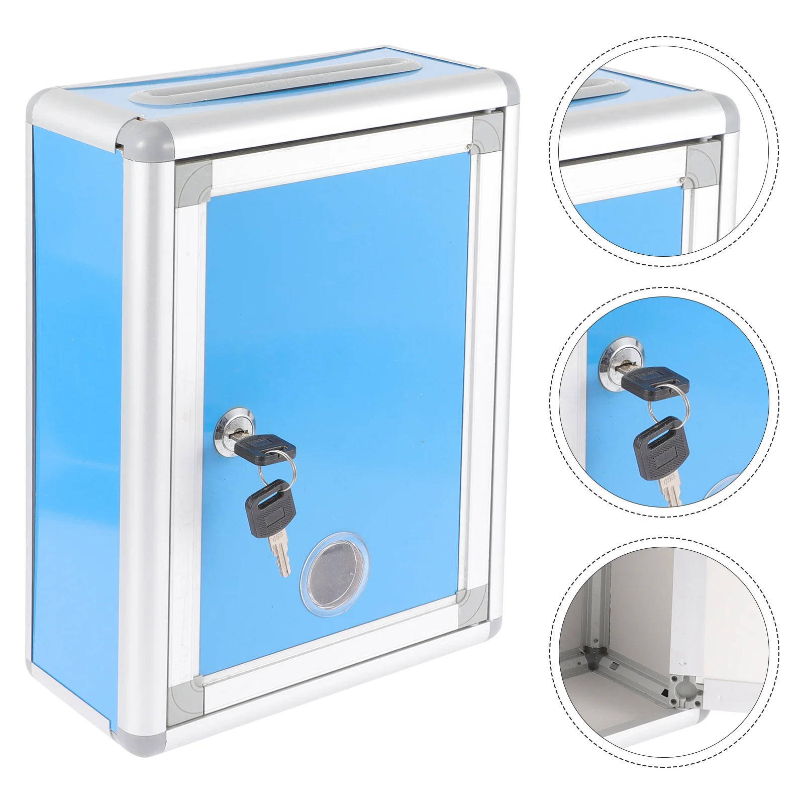 Wall Mount Suggestion Box Lockable Aluminum Alloy Mailbox Shallow Blue HR022 Retro Style Durable Storage Capacity Space Saving