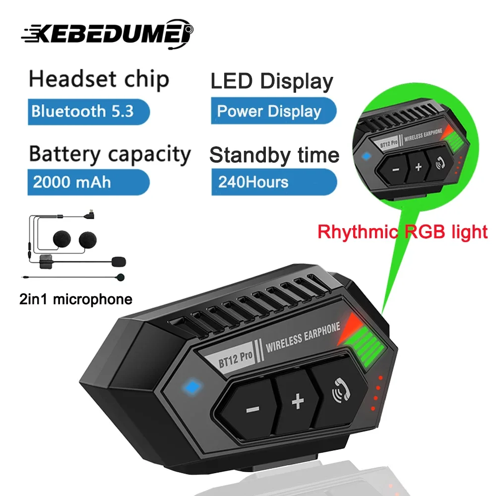 Capacete da motocicleta fone de ouvido à prova dwaterproof água kit chamada handsfree estéreo 2000mah bt5.3 fone com display led poewer luz rítmica rgb
