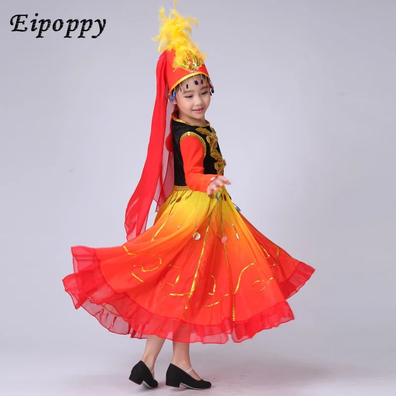 Vêtements de danse ethnique ouïghoure pour enfants, vêtements de performance, olympiques de scène, chapeau féminin, Xsilk, Iang Uygur, nouveau