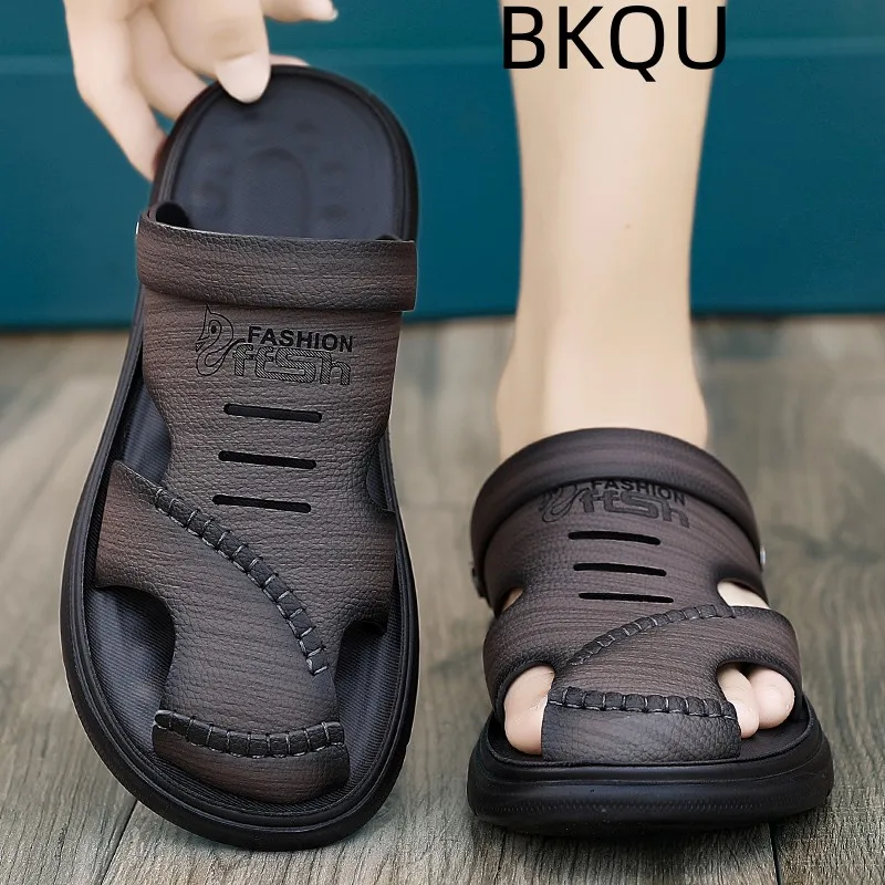 Men Summer Sandals Breathable Outdoor Round Toe Beach Flat Heel Youth Trend Platform Water Proof Lightweight Walking Summer Main