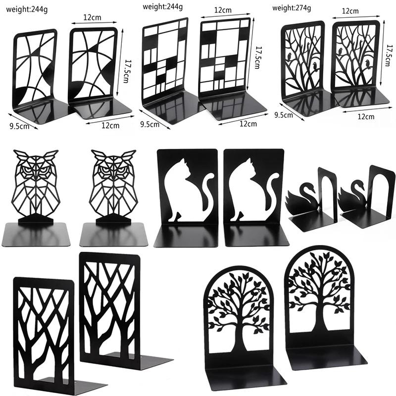 1pair Metal Non-Slip Bookend Bracket Book Support Stand Animal Shaped Office Book Stop