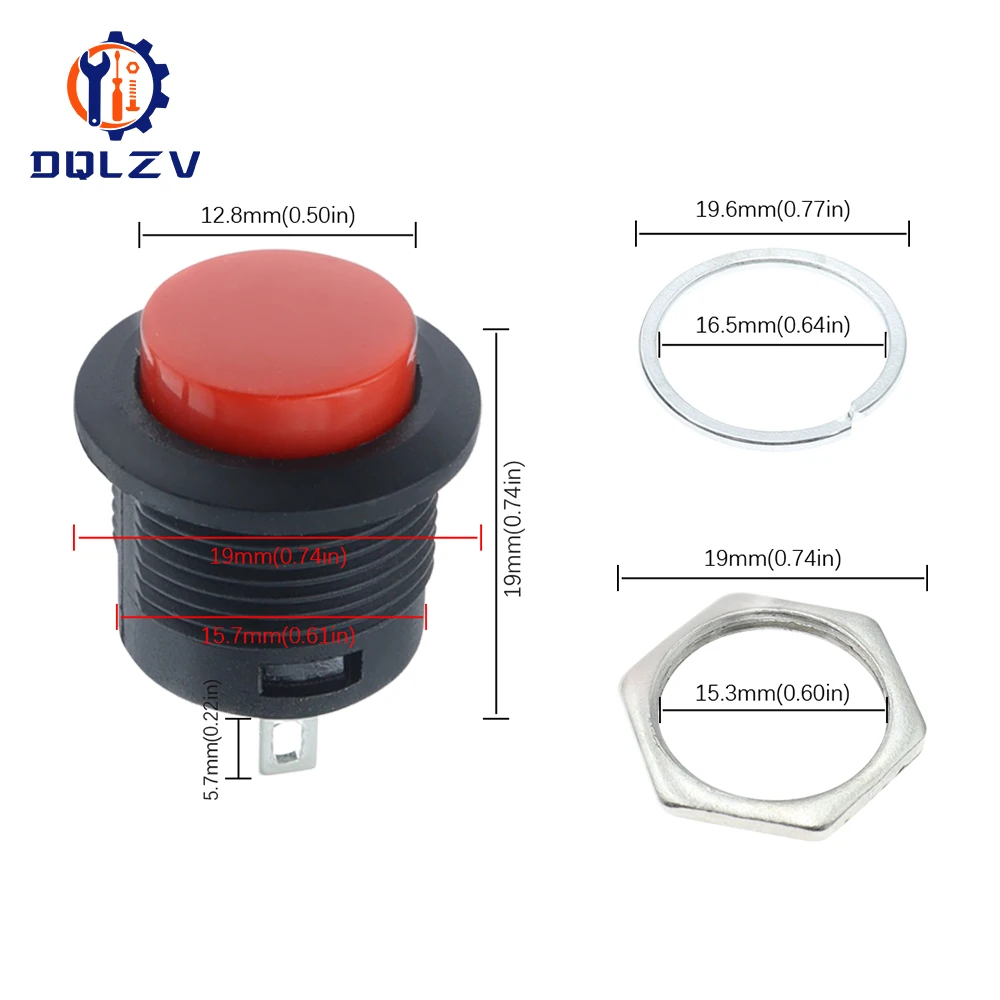 Momentary Push Button Switch 16mm Momentary 6A/125VAC 3A/250VAC Round Switches R13-507 BLACK RED GREEN WHITE BLUE YELLOW