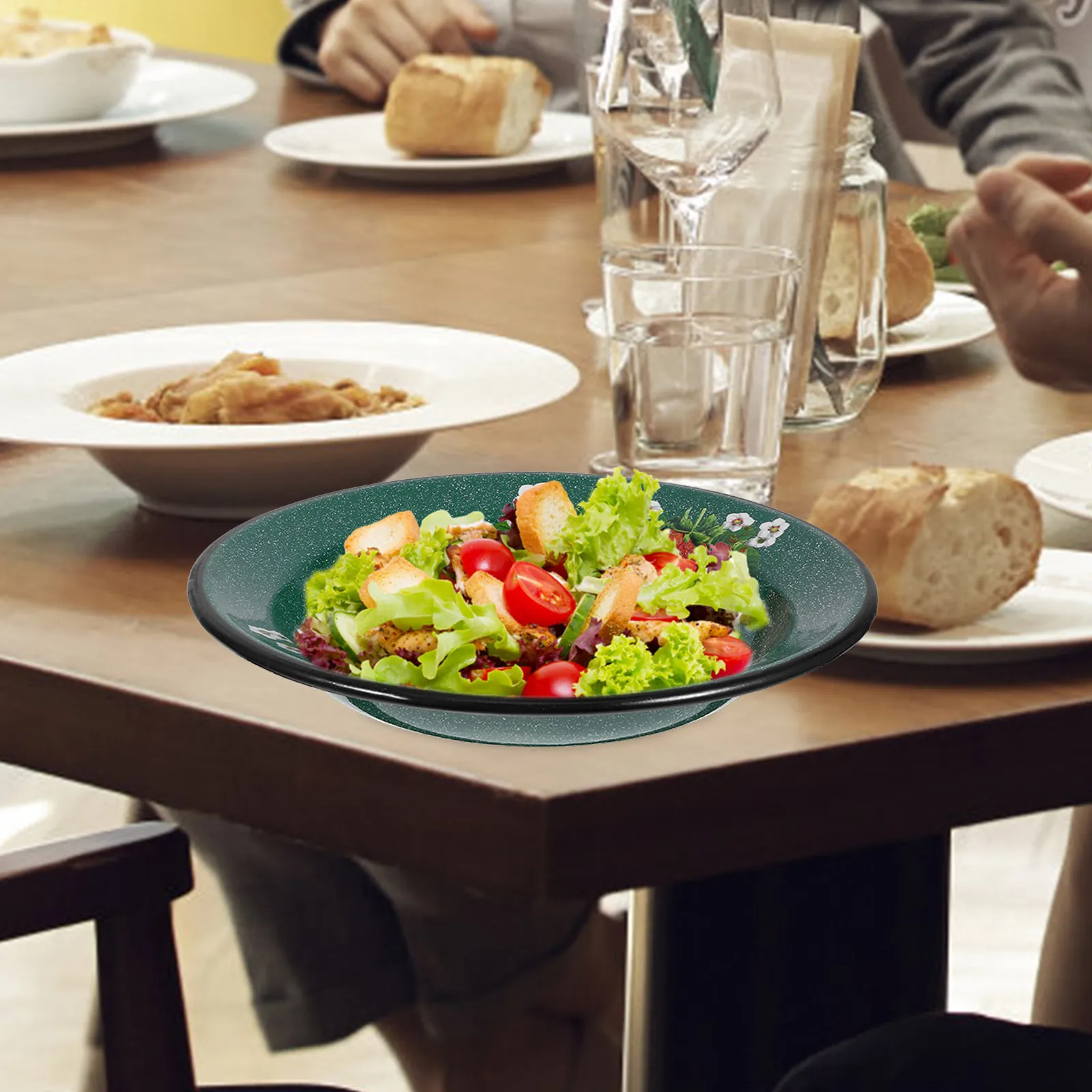 

Vintage Enamel Bowl Strawberry Pattern Retro Style Multipurpose Soup Salad Serving Rice Food Storage Kitchenware