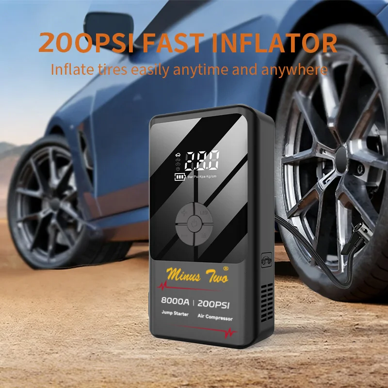 Smart Digital Display Jump Starter & Air Pump Combo, Portable Electric Tire Inflator, Emergency Car Booster with 12V Starter