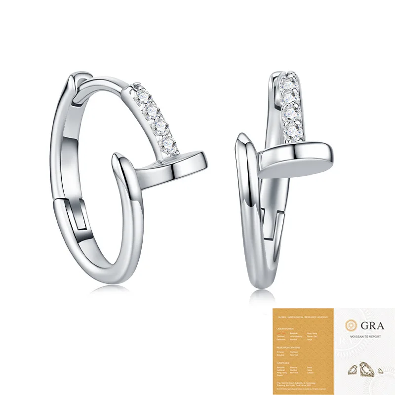

Ts 925 Sterling Silver Moissanite Stud Earrings for Women Men Gothic Earring Hoop Earrings 18k White Gold Plated D Color