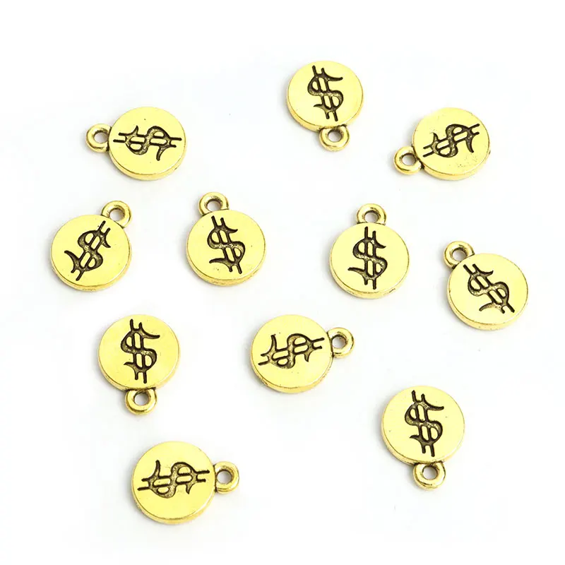 20pcs Retro Stylish Dollar Symbol Round Crafts Charms Recruiting Wealth Pendant for DIY Hip Hop Style Necklace Bracelet Keychain