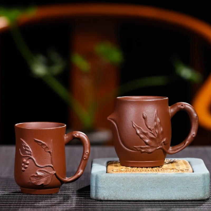 Traditional Classic Yixing Zisha Tea Cup - Hand Carved Lifting Handle Mug, Zen Tea Room Chinese Style Home Decor