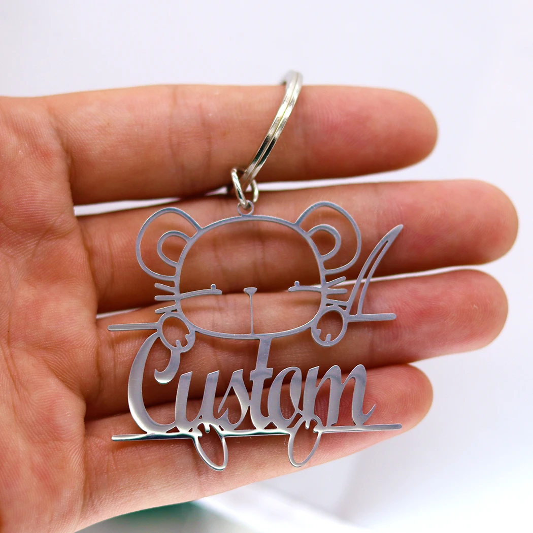 QIAMNI Cute Cartoon Mouse Custom Name Keychain for Women Men Bag Pendant Animal Keyring DIY Nameplate Key Chains Trinket Gifts