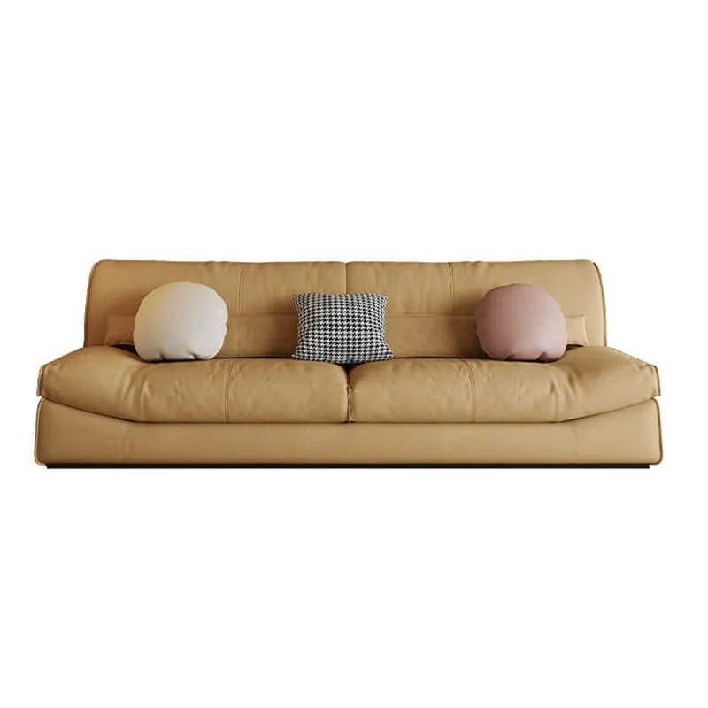 

Modern leather sofa, living room combination Italian cream style small apartment sofa