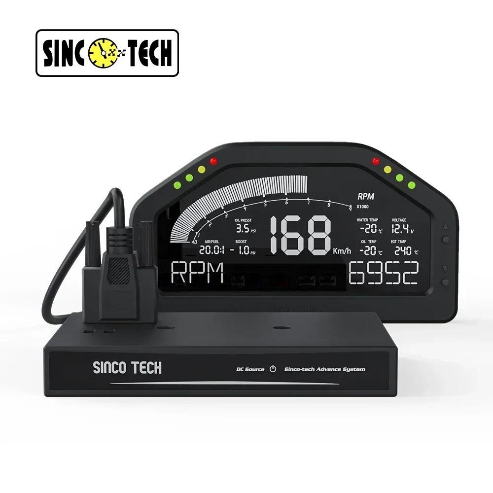 SincoTech 6.5 '' Universal LCD Race Dash Boost AFR EGT Oil Press Water Temp Volt Speedometer RPM ODO 10-in-1 Gauge Meter (DO926)