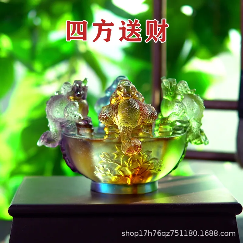 Traditional Glazed Four-Sided Golden Toad Treasure Bowl Office Ornament Rolling Opening Gift Bulk Contact for Discount