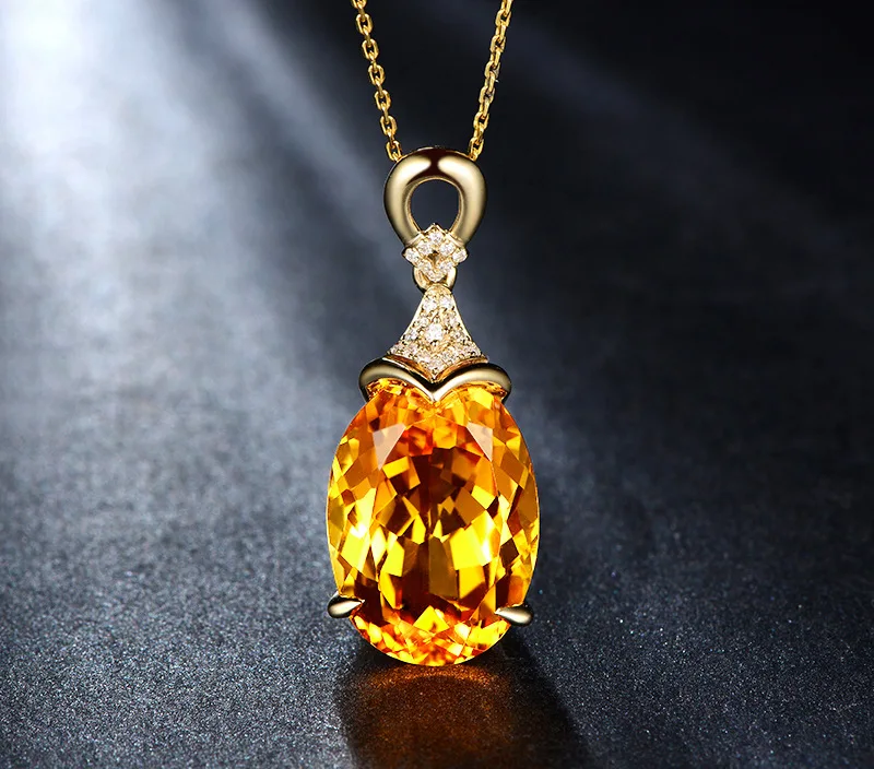 New Luxury Mermaid 18K Gold Citrine Gemstone Pendant Necklace For Women Fashion Jewelry Christmas Gift
