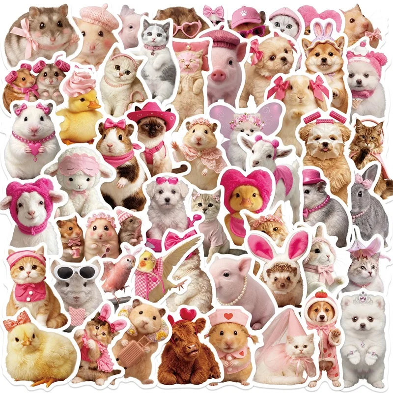 54PCS Cartoon Bow Animal PVC Sticky Sticker Aesthetic DIY Decoration Scrapbooking Phone Hand Accounting Supplies