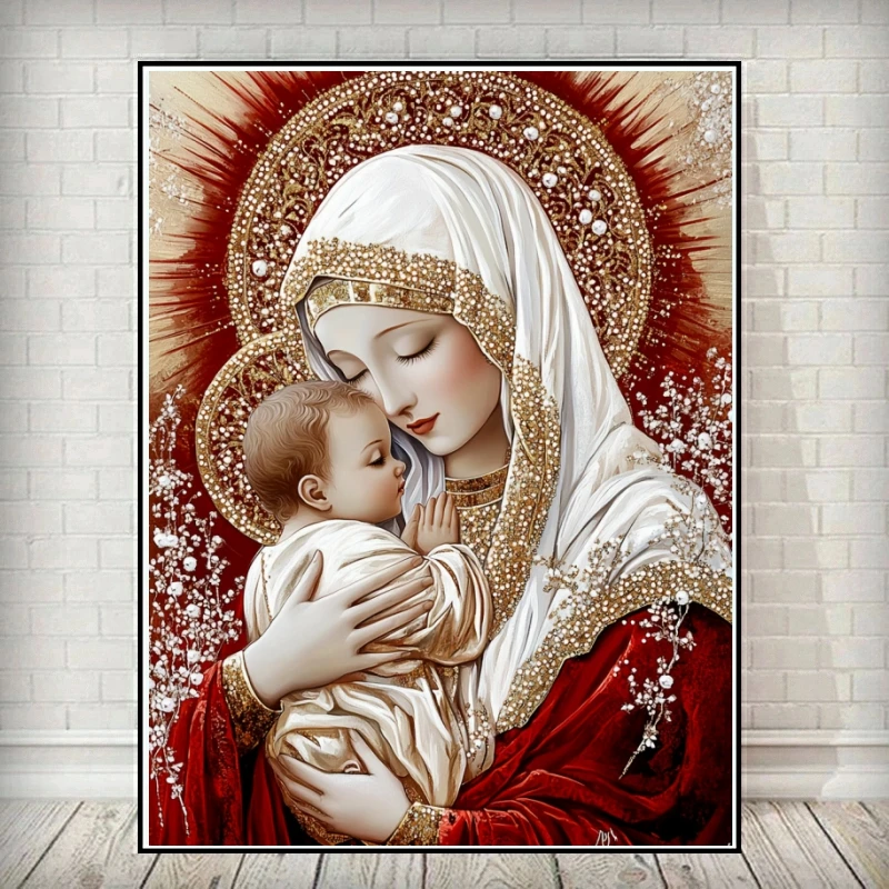 Neu eingetroffenes Diamantgemälde 5D DIY Heilige Mutter Kinder Diamantmosaik Porträt Religion Komplettes Bastelset Einzigartiges Dekorgeschenk
