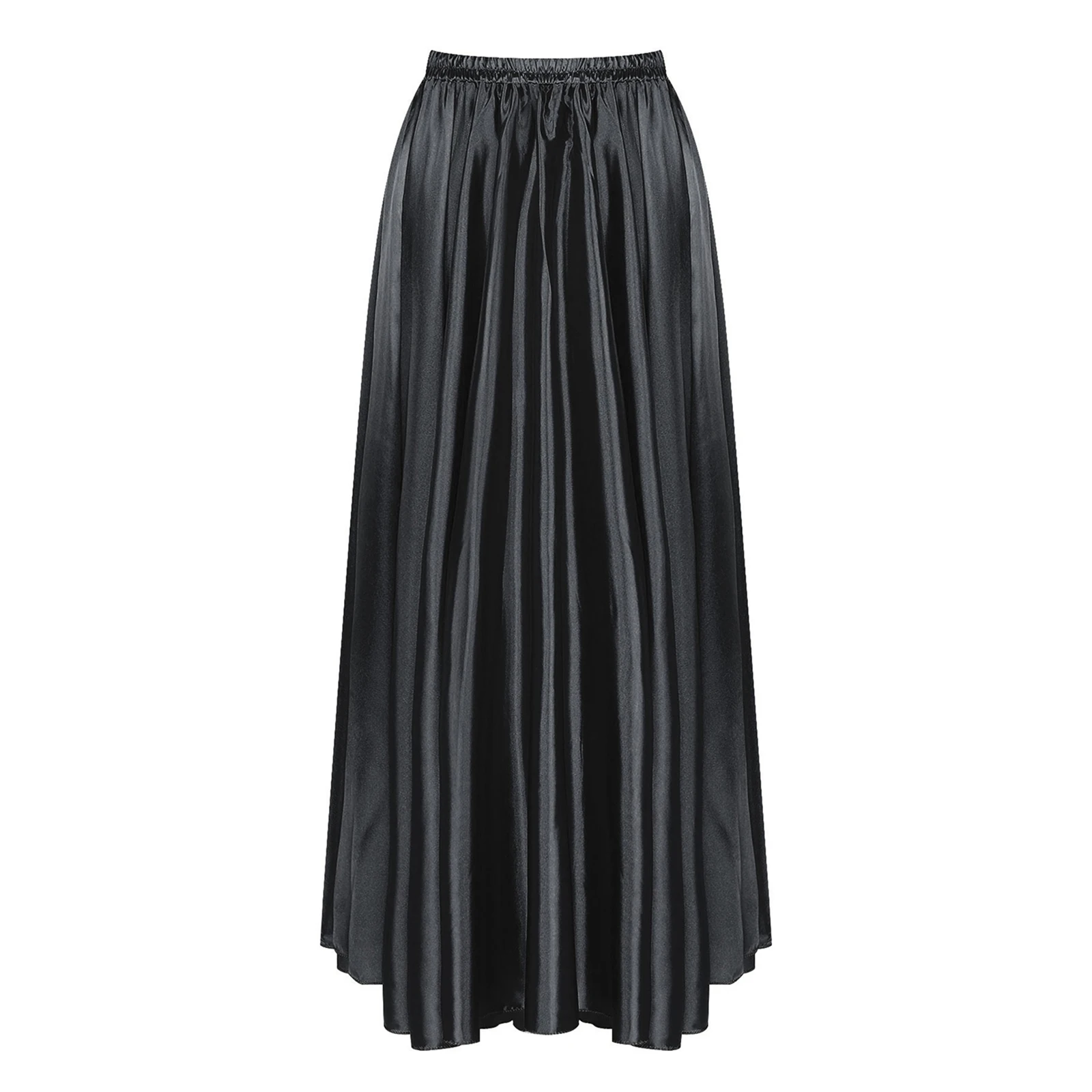 Womens 94Cm Lengte Satijnen Rok Ballroom Dance Praktijk Podium Performance Kostuum Effen Kleur Brede Zoomlijn Ruche Maxi Rok