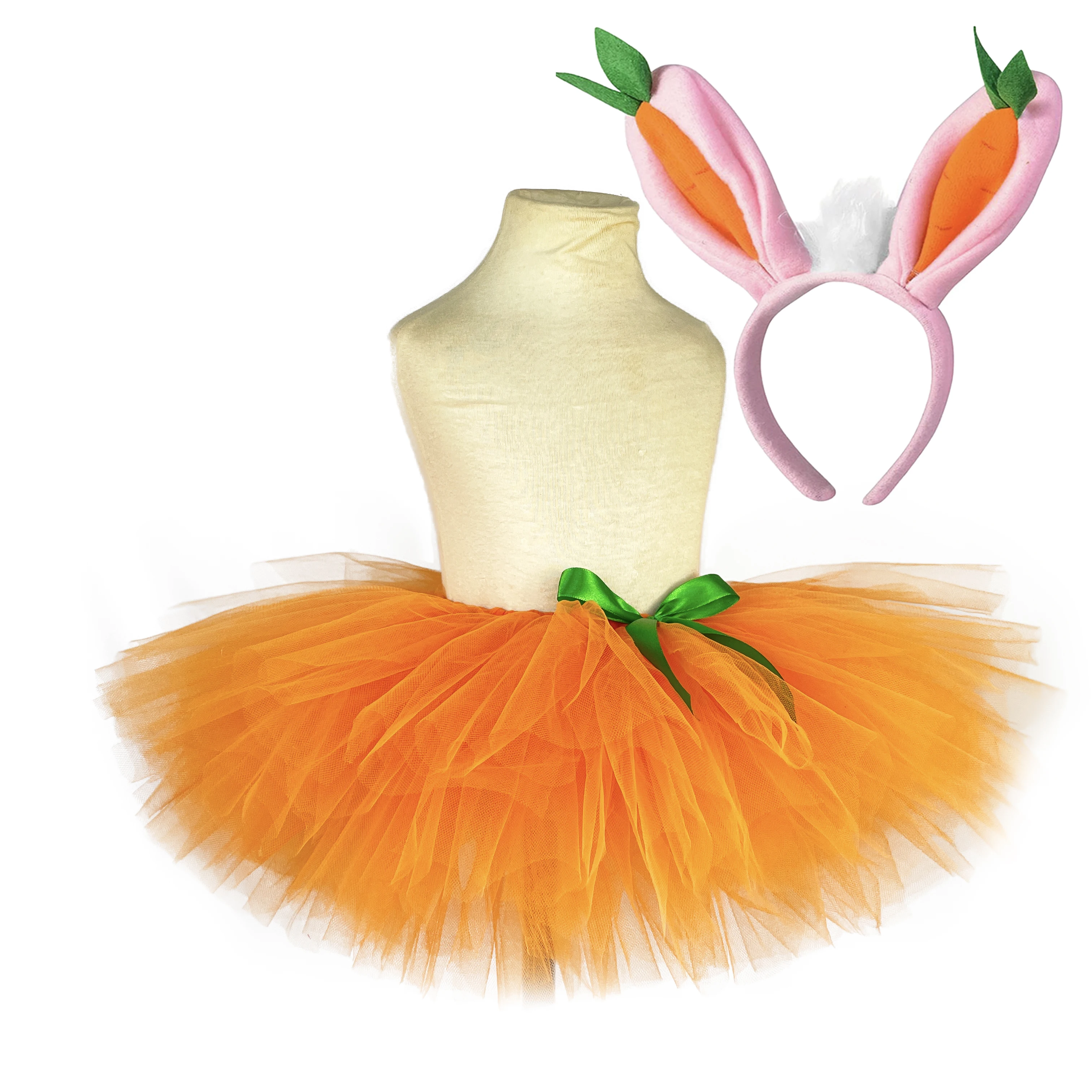 Girls Orange Rabbit Tutu Skirts Baby Easter Bunny Fairy Pettiskirts with Hairbow Kids Halloween Cosplay Party Costumes Skirt